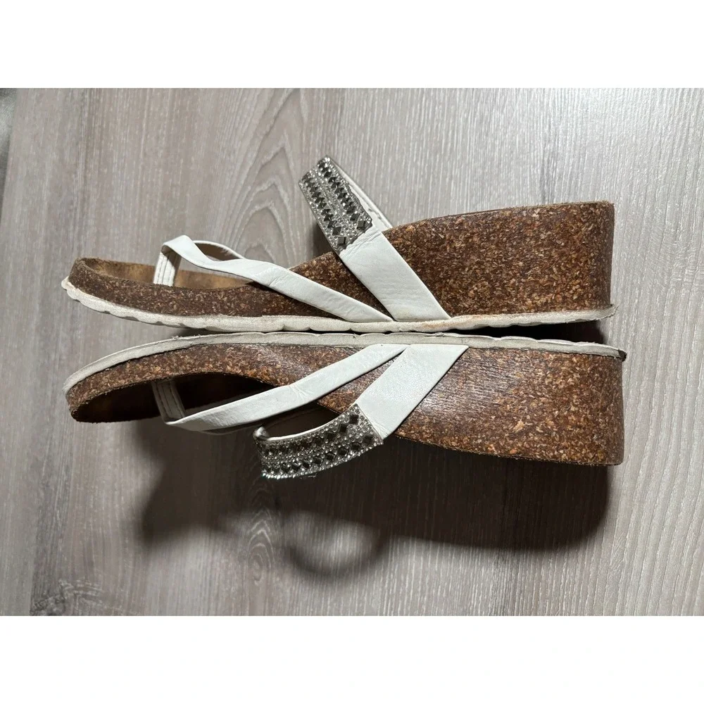 La Strada Womens 8 Rhinestone Cork Wedge Thong Sandals Made in Italy Resortwear
